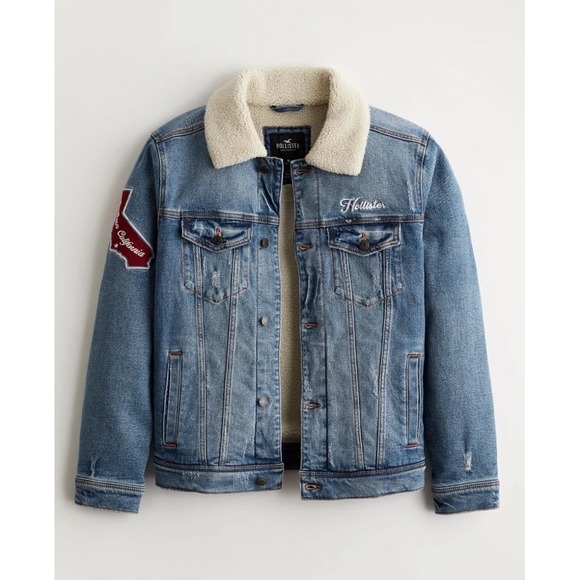 Hollister Sherpa Denim Jacket Mens Lined Trucker Coat Y2K EUC